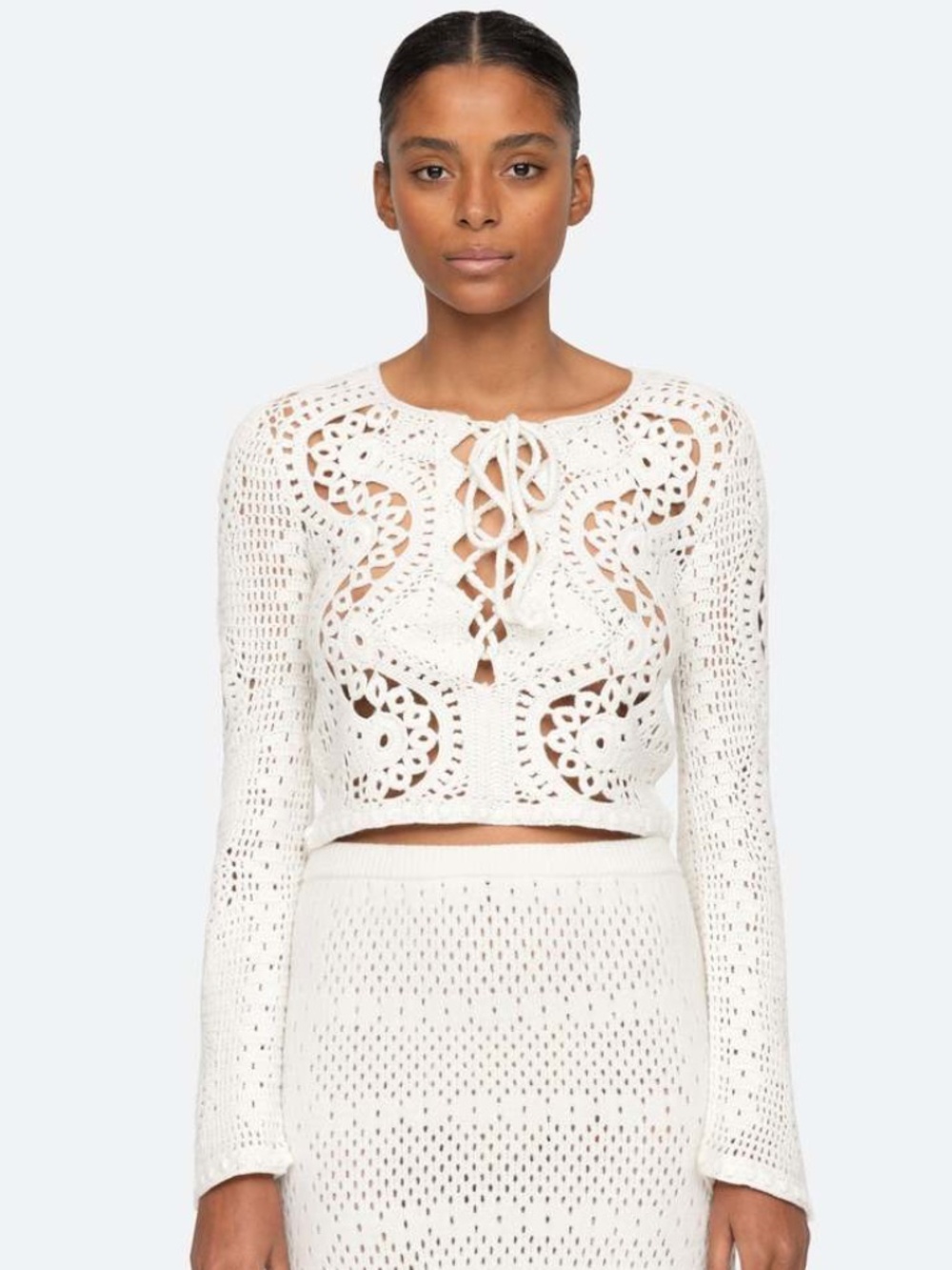 ★NWOT  $495 Sea New York Carter Crochet Long Sleeve Lace Up Top  Size M★
